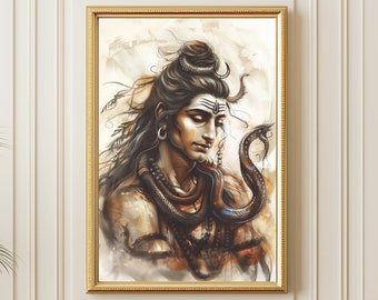 Lord Shiva Printable Art Shiva God Indian Traditional Artwork Hindu God Portrait Poster Decor Digital