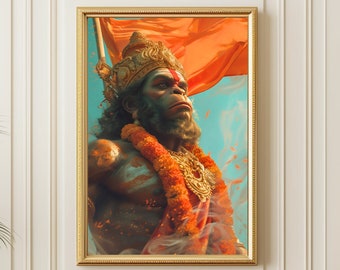 Hanuman konstmålning hinduisk gudposter, apagud väggkonst, indisk dekortryck
