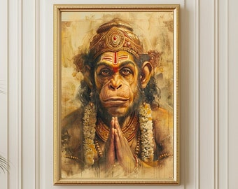 Hanuman Chalisa schildert muurkunst hindoeïstische aapgod op premium canvas traditioneel Indiaas kunstwerk
