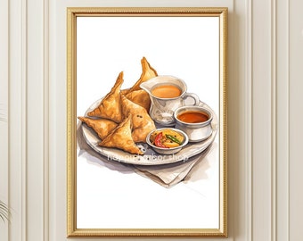 Indisches Essen Art Samosa Art Desi Food Art Südasiatische Kunst Indisches Essen Art Desi Art Nepal Art Modern Home Wall Decor Digitaldruck