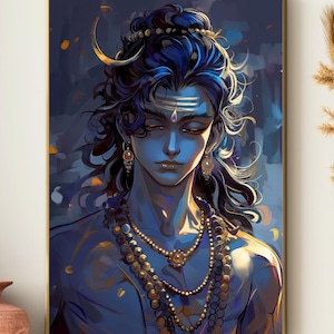Lord Shiva Art, Hindu God Painting, Adiyogi Poster, Hinduism Wall Print, Digital Download