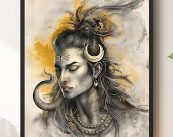 Art de Shiva, peinture de Shiva, affiche de Shiva dieu hindou, Seigneur Shiva impression numérique