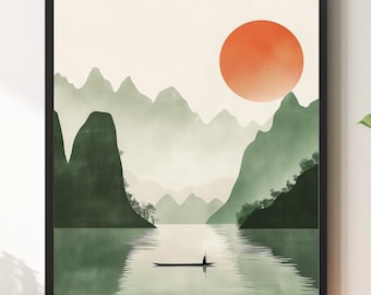 Dipinto coreano della luna rossa, poster tradizionale coreano, stampa artistica di Ilwolobongdo, decorazione murale coreana