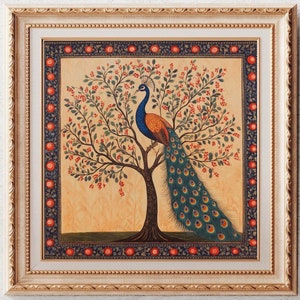 Indian Art Kalamkari Peacock Painting, Pichwai Wall Art, Tree of Life Printable Poster