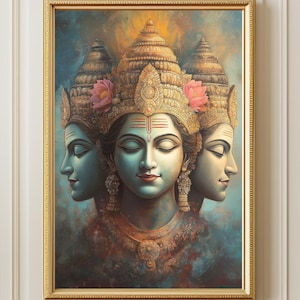 Brahma Hindu Wall Art, God of Creation Painting, Spiritual Yogic Poster, Yoga Meditation Room Decor, Hinduism Wall Art