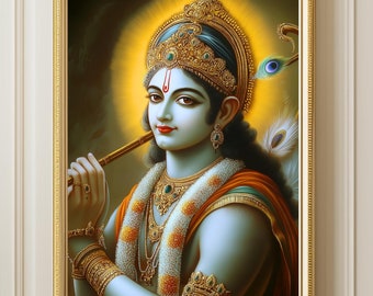 Hindu God Art, Lord Rama Painting, Krishna Poster, Traditional Indian Home Decor, Spiritual Illustration Hinduism Print, Digital