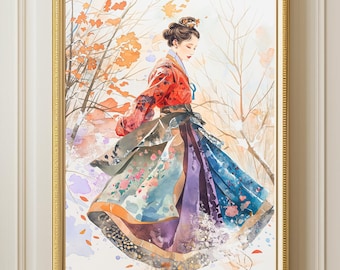 Korean Wall Decor Korean Watercolor Print Hanbok Art Canvas Painting and Poster