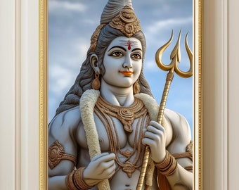 Shiva Art Lord Shiv Painting, Arte su tela del dio indù, Stampa devozionale indiana, Decorazione murale induista