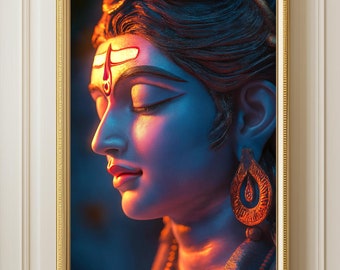 Lord Shiva Wall Art, Hindu God Painting, Shiv Ji Poster, Hinduism Decor, Spiritual Indian Artwork for Meditation Room