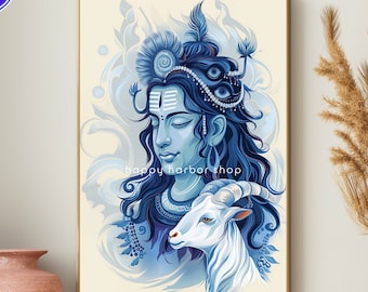 Hindu God Art, Lord Shiva Art, Shiva Painting, Hindu Deity Art Adiyogi Gift, Hinduism Print