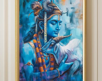 Shiva Canvas Painting, Hindu God Art, Lord Shiv Poster, Hinduism Artwork, Spiritual Indian Wall Decor