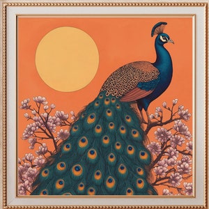 Peacock Print, Indian Folk Art, Madhubani Painting, Indian Vintage Decor, Desi Art Poster, Digital Download