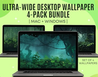 Sfondo Studio Ghibli Ultra Wide, Pacchetto di sfondi desktop con foresta pluviale e giungla, Sfondo desktop con foresta di piante, Salvaschermo stampabile anime