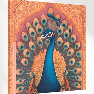 Canvas Pichwai Peacock Painting, Vintage Indian Wall Art, Blue Peacock Canvas