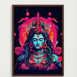 SHIVA God Painting Abstract Indian Wall Art, Hindu God Canvas Colorful Decor