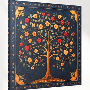 Canvas Indian Wall Art, Pichwai Painting, Floral Kalamkari Tree of Life Art, Flower Home Decor, Vintage Indian Folk Art