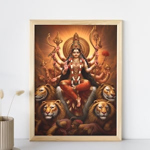 Goddess Durga CANVAS, Durga Painting, Mahadevi Durgati, Durga Illustration, Hindu Art, Dashain Painting, Hindu Gods, Goddess Durga Painting
