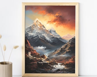 ネパールの風景画　油彩画　タペストリー仕上げ　ヒマラヤ　ネパールアート　A-1 Art Annual online ネパールの風景画 油彩画 タペストリー仕上げ