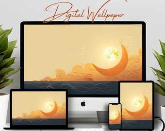 Sfondo digitale Luna e nuvole, sfondo desktop, schermata di blocco iPhone, download immediato