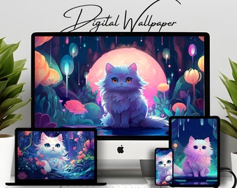 Sfondi di gatti Lofi, sfondi estetici Lofi, sovrapposizione Twitch, sfondo di gatti, sfondo Studio Ghibli, salvaschermo di gatti kawaii, viola