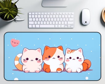 Kawaii Playmat Lofi Cat Desk Mat Vaporwave Desk Mat Pixel Art Anime Gaming Mouse Pad Large Desk Pad Cute Desk Accessories Anime Lover Gift