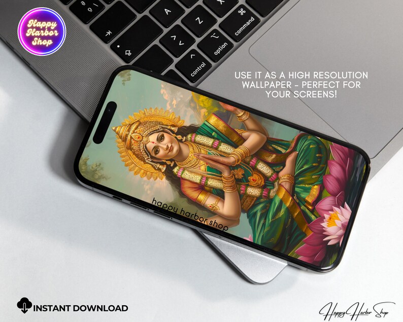Lakshmi, Bogini Lakshmi Malarstwo, Ilustracja Lakshmi, Hindu Wall Art Print, Plakat Diwali, Lakshmi na Lotosowym Kwiecie Dzieło Sztuki, Pobieranie Cyfrowe zdjęcie 3