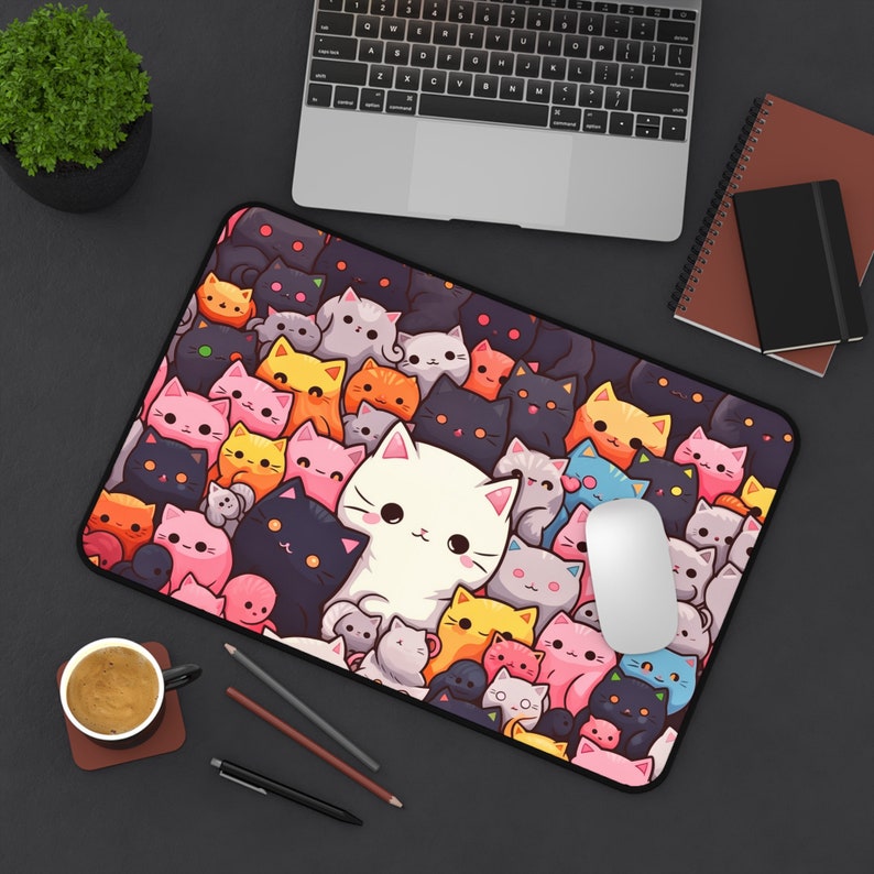 Cat Playmat Cute Mouse Pad Lofi Desk Pad, Anime Gaming Desk Mat, Desk