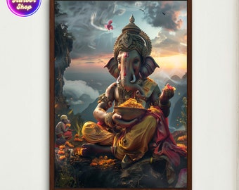 Ganesha Painting, Ganesha Wall Art, Hindu God Canvas Painting, Ganpati Indian Decor