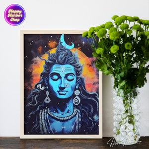 LORD SHIVA PAINTING, Hindu God Art Canvas, Abstract Indian Wall Decor ...
