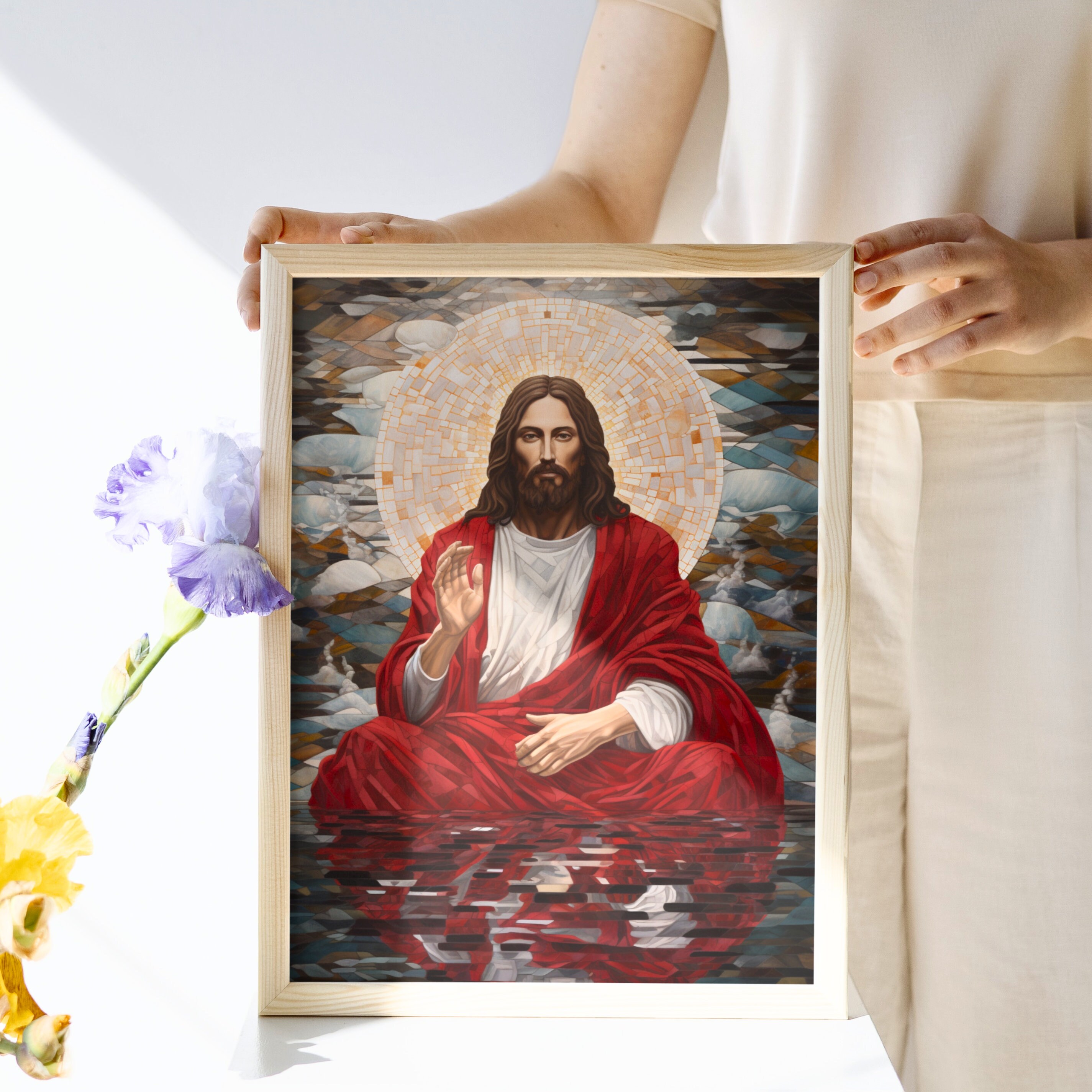 Jesus Painting, Red Robe Watercolor Painting, Bible Verse Wall Art ...
