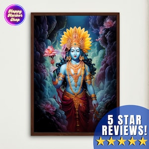 Vishnu Print Lord Vishnu Painting Hindu God Art Vishnu Murti Poster Hindu Deity Print Vishnu Nepal Wall Art Hinduism Art Indian Wall Art