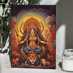 Durga Maa Painting Hindu Art Goddess Durga Wall Art Durga Illustration Hindu Art Dashain Durga Puja Decor Hindu Gods, Goddess Durga Painting