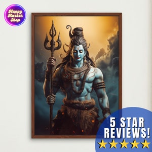 God Shiva Canvas Art, Shiva Wall Art, Lord Shiva Watercolor Art, Vedic Artwork, Traditional Indian Painting, Hindu Gods Canvas