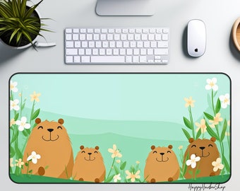 Podkładka na biurko Kapibara, podkładka pod mysz Kawaii Green Plant
