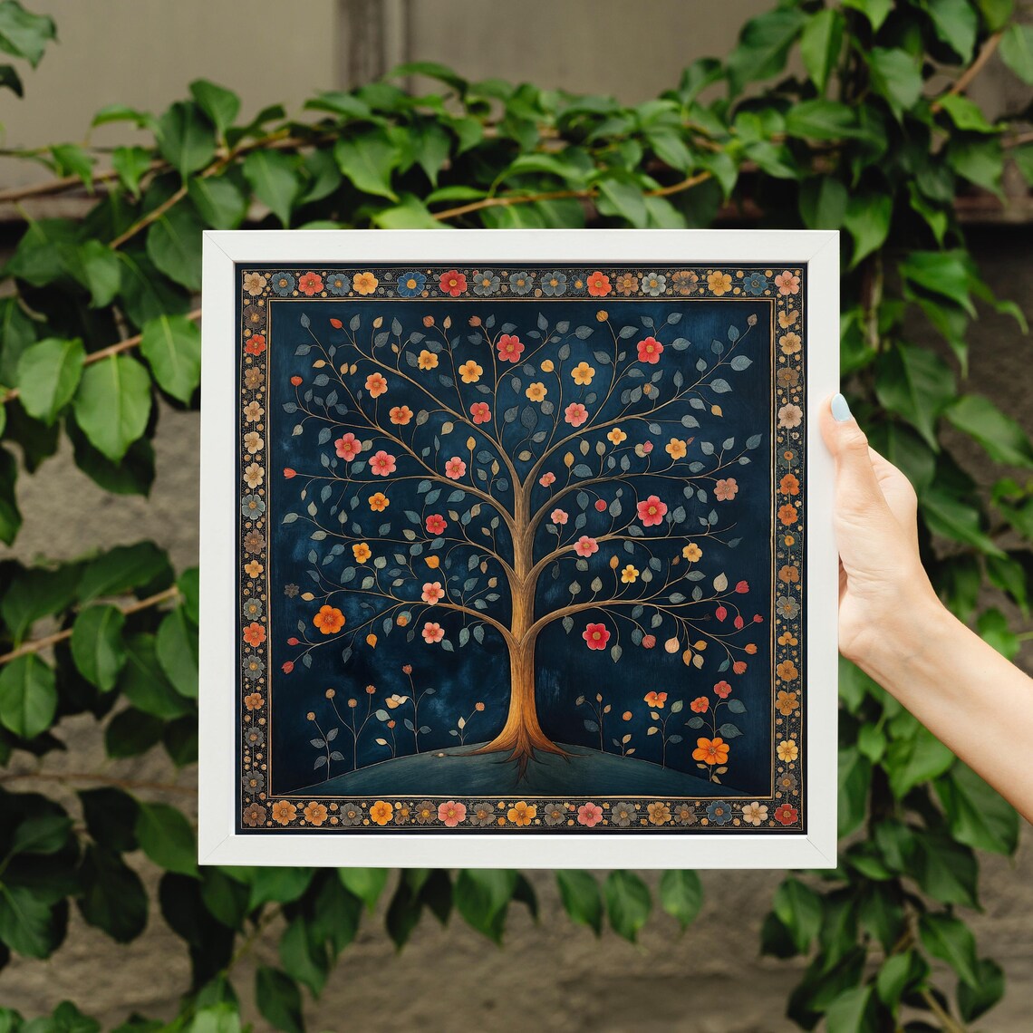 Indian Folk Art Print, Pichwai Art, Floral Tree of Life Painting ...