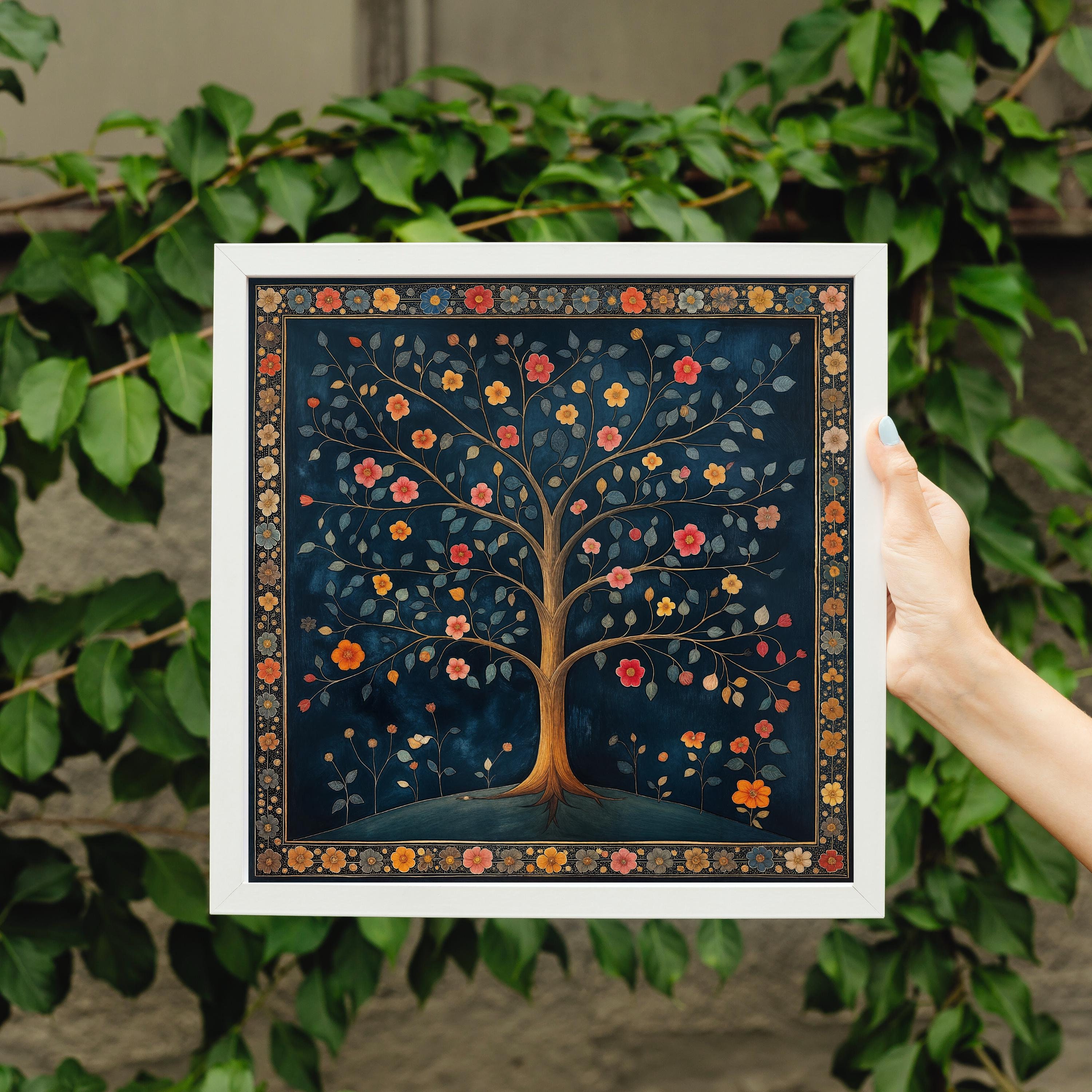 Indian Folk Art Print, Pichwai Art, Floral Tree of Life Painting ...