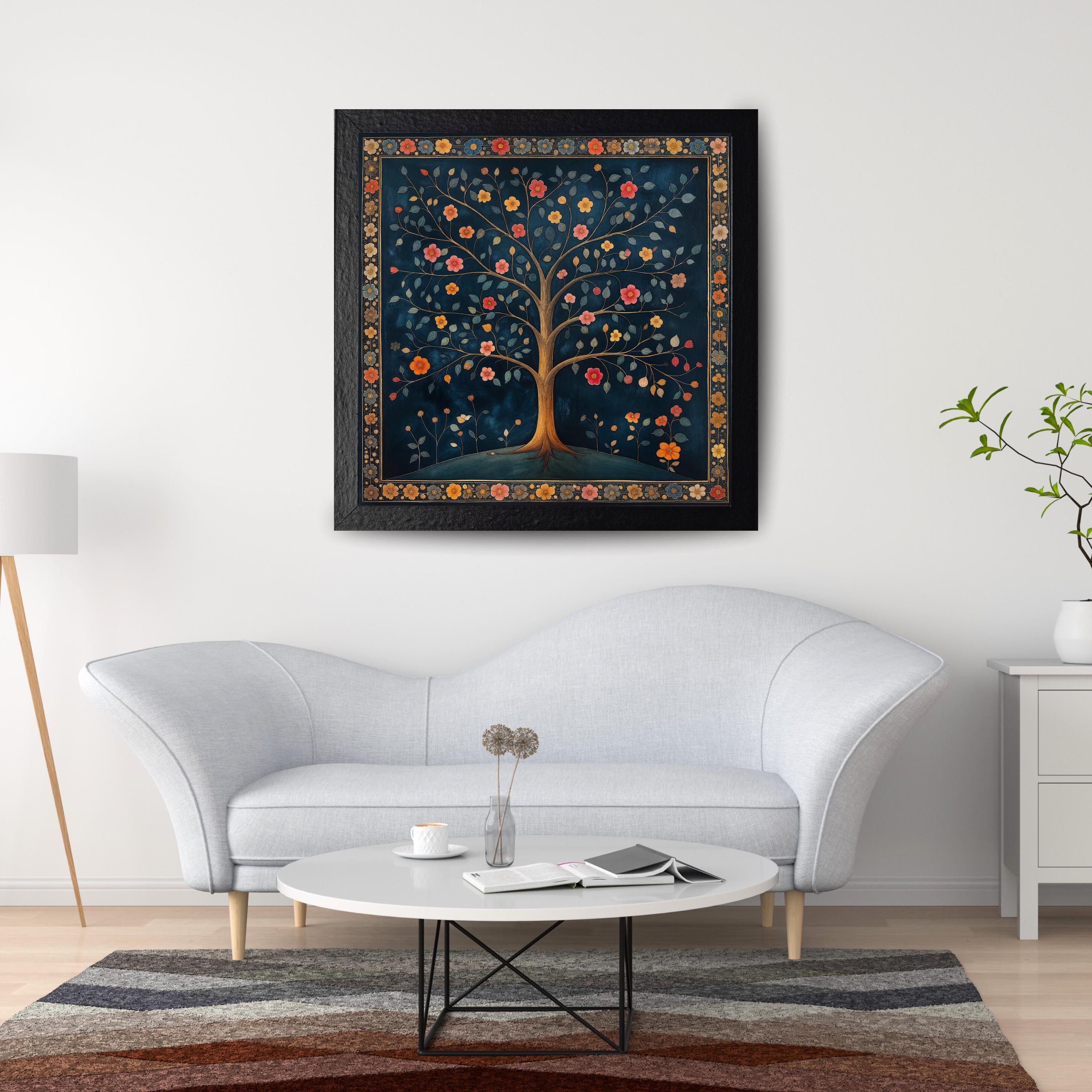 Indian Folk Art Print, Pichwai Art, Floral Tree of Life Painting ...