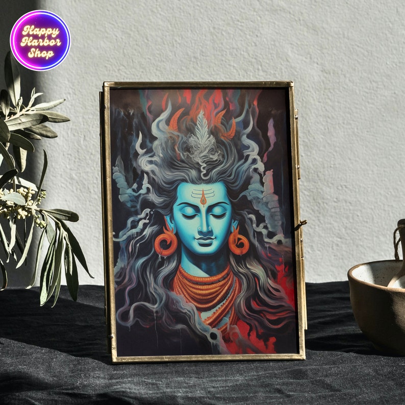 Shiva Wall Art, Shiva Painting, Hindu God Print, Handmade God Painting