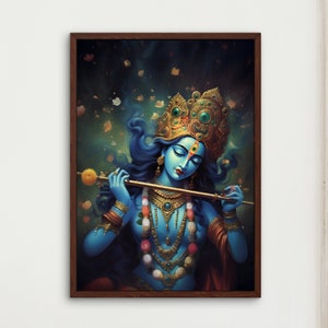 KRISHNA PAINTING Canvas, Krishna Picture, Lord Krishna Print Art, Hindu Gods, Krishna Painting, God Krishna Hindu Art, Mahadevi Durgati Art