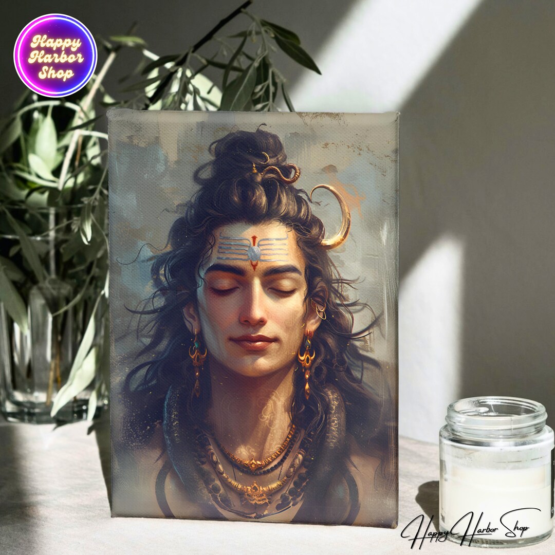 Lord Shiva Art Canvas Painting, Shiva Meditation Wall Art, Hindu God ...