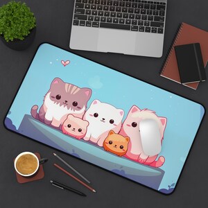 Desk Mat Kawaii Blue, Cute Cat Mouse Pad Large, Cat Gaming Desk Mat ...