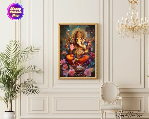 Tableau Toile 5 Pièces Dieu éléphant Ganesh Hindou - Art Mural Encadré
