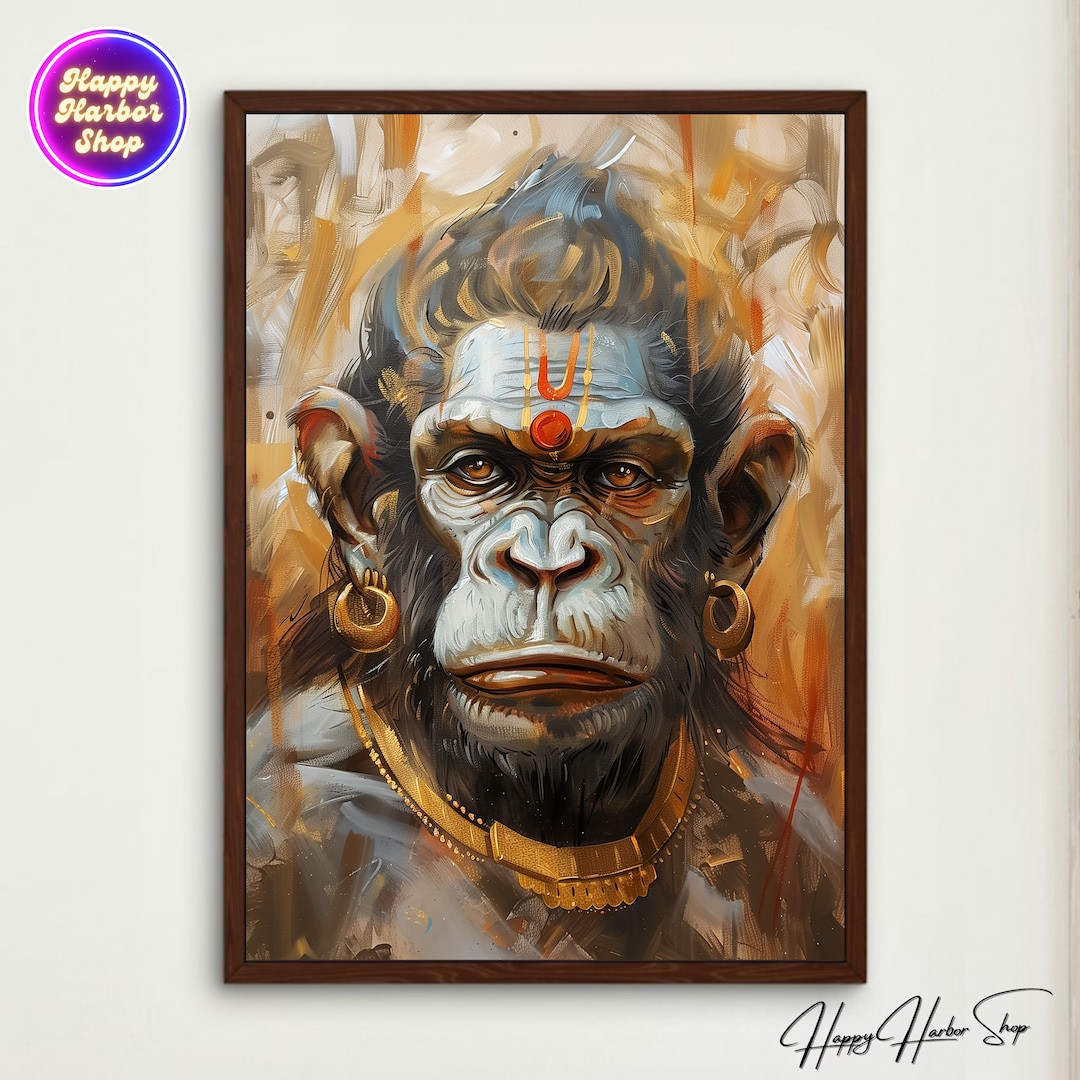 Hanuman Ji Oil Painting Hindu God Portrait Wall Art Rama Indian Art ...