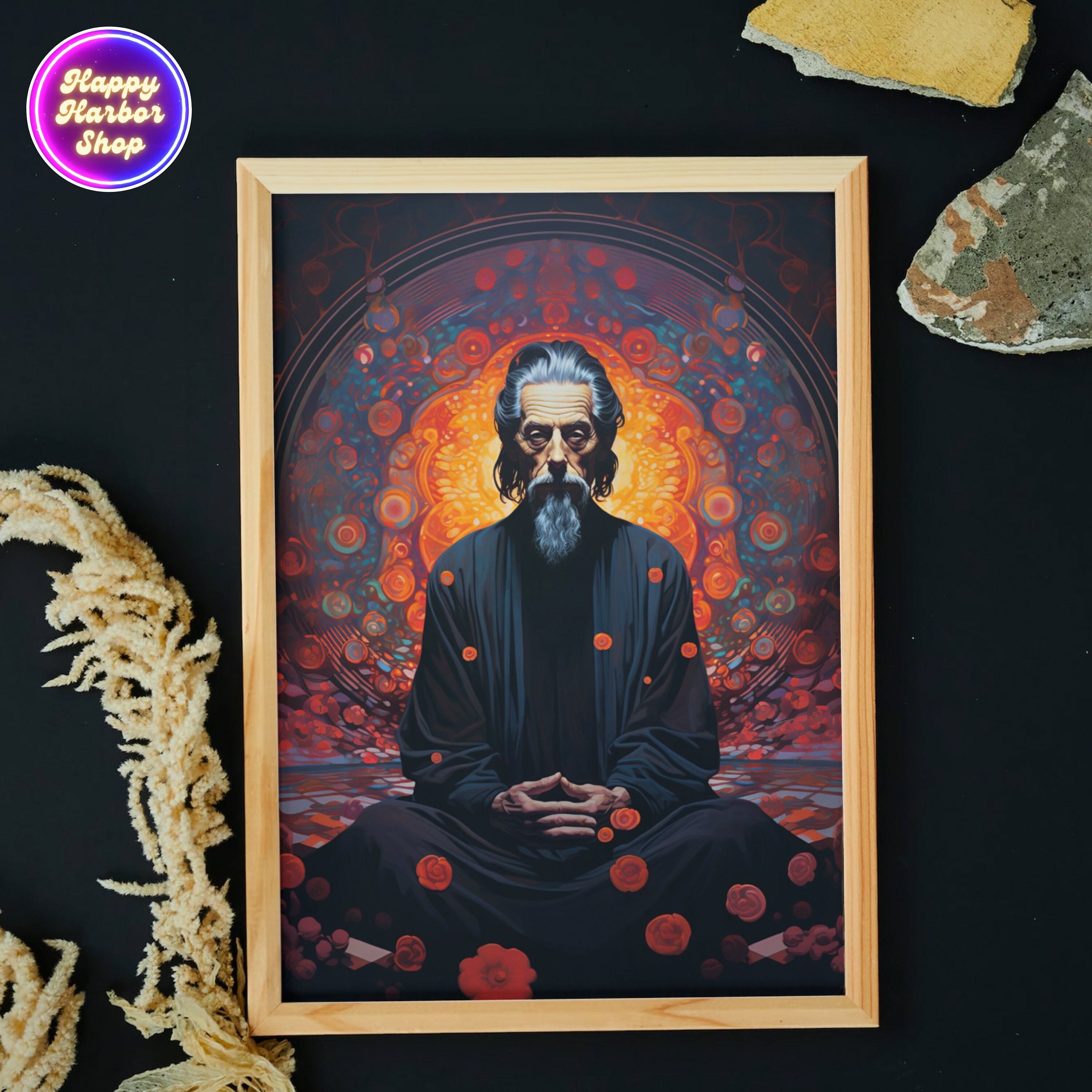 Alan Watts Art, Alan Watts Meditating Painting, Original Canvas Art