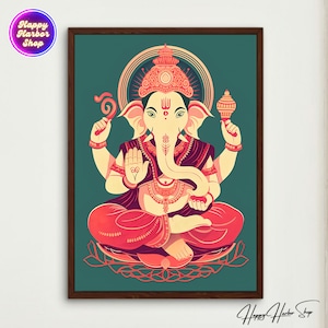 Ganesha Indian Art, Colorful Indian Decor, Hindu God Painting, Lord Ganesh Canvas Wall Art