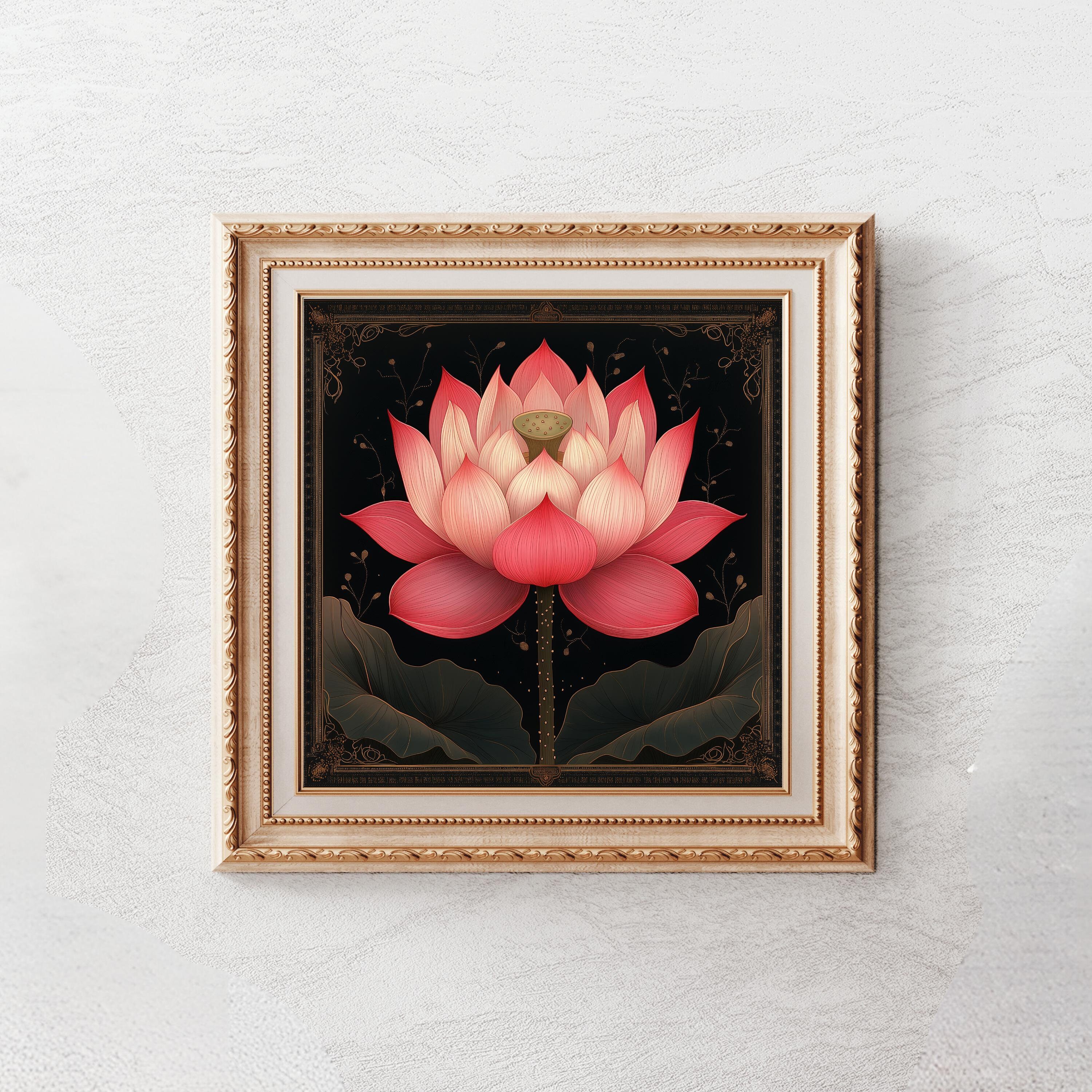 Lotus Blume Leinwand, indische Wandkunst, Blumendekor, Dekoration, Zen Meditationsraum, Yoga Studio, spirituelles Geschenk, Boho Dekoration, botanische Kunst