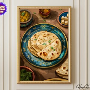 Nan Roti Poster Indian Food Art, Naan Poster, Desi Art, Modern South Asian Art, Nepal ...