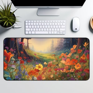 Alfombrilla de escritorio botánica, alfombrilla de teclado kawaii, alfombrilla de ratón floral, alfombrilla de escritorio con plantas, alfombrilla de escritorio con flores de acuarela, regalos para jugadores, tapete de juego para juegos