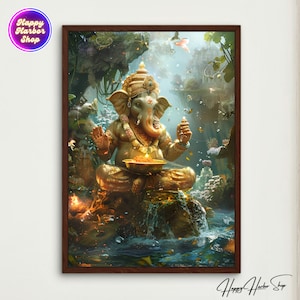Lord Ganesha Painting, Hindu God Ganesha Canvas Art, Hinduism Wall Decor