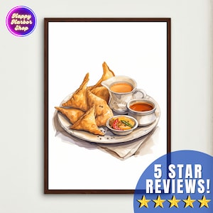 Indian Food Wall Art Painting Indian Street Food Art Samosa Art Canvas South Asian Art Desi Gift Art Modern Wall Art Kitchen Canvas Painting